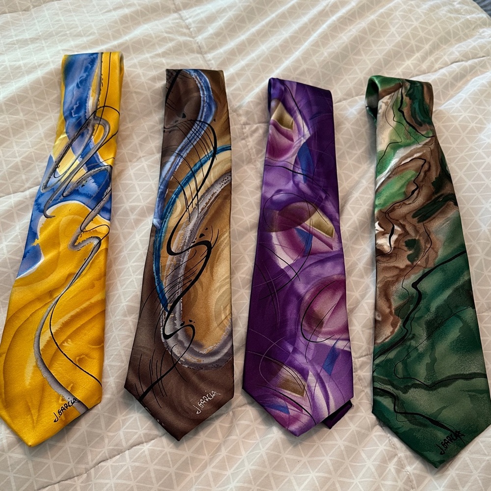 J. Garcia Vibrant Silk Ties - Yellow, Brown, Purple, Green